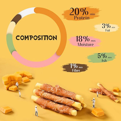 ASMPET Dog Treats Chicken Jerky Wrapped Pumpkin Biscuits Stick, Soft Chewy Rawhide Free Dog Treats High Protein Rich Fiber, Real Chicken Wrap Training for Small Medium Large Dogs, 10.6oz