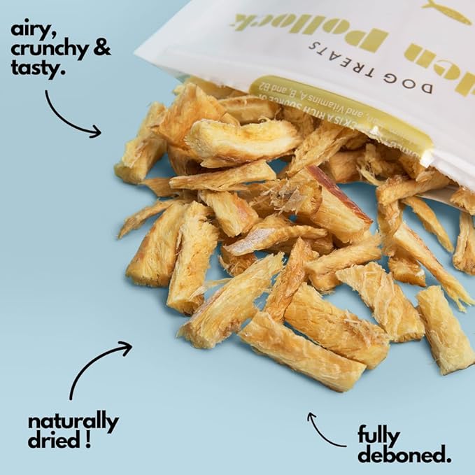 Fish Dog Treat - 100% Pollock - Grain Free - Human Grade - All Natural - Single Ingredient - Air Dried - 3 Ounces