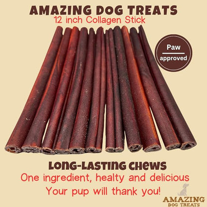 Amazing Dog Treats 12 Inch Collagen Stick - (50 Count) - Collagen Bully Sticks for Dogs - 95% Natural Collagen Sticks for Dogs - No Hide Bones for Dogs…
