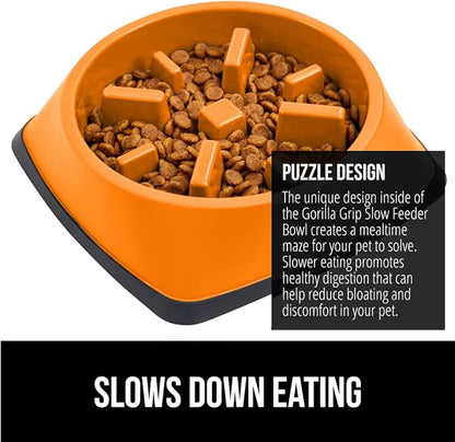 Gorilla Grip Slow Feeder Dog and Cat Bowls, Interactive Puzzle Toy for Dogs and Cats Food Training, Keeps Pets Busy and Prevents Puppy Overeating, Large, Small Breeds, 100% BPA Free, 4 Cup Orange