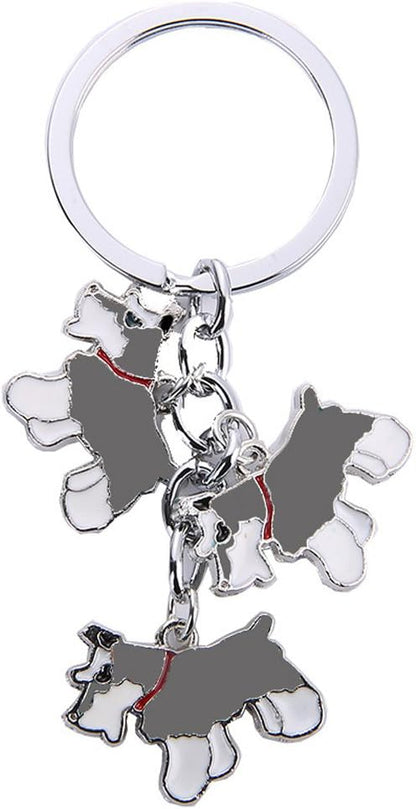 Dog Keychain, Pet Pendant Key-Ring, Cute Puppy ID Tags Metal Key Ring for Dog Lover (Grey Schnauzer)