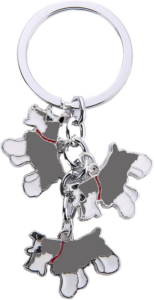 Dog Keychain, Pet Pendant Key-Ring, Cute Puppy ID Tags Metal Key Ring for Dog Lover (Grey Schnauzer)