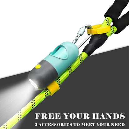 Dog Poop Bag Dispenser with Flashlight|Dog Poop Bag Holder with Leash Clip|Hands-Free Leash Poop Bag Holder with Straps and 1 Roll Dog Waste Bags (Crystal Blue)