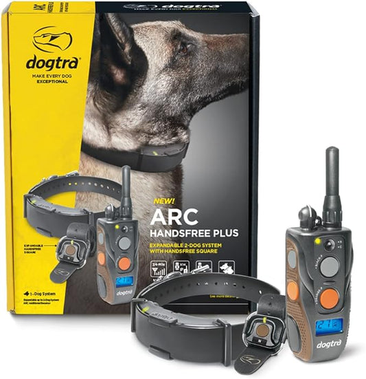 Dogtra ARC HANDSFREE Plus Expandable to 2-Dog Remote Dog Training E-Collar with HANDSFREE Square for Discreet and Precise Control Slim Ergonomic Rechargeable Waterproof 3/4-Mile Range