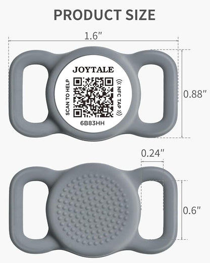 Joytale [ NO APP Required ] Silent Silicone QR Code Dog Tag, Slide On Dog Tags for 3/8-5/8 Inch Wide Collars or Vest, NFC Pet Online Profile, Scan QR to Send Location Alert Email, Gray, S