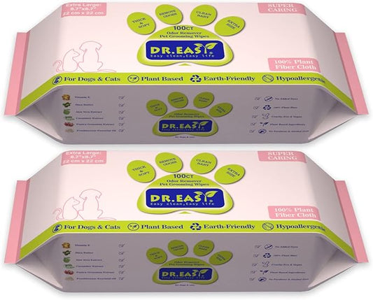 DR.EASY Super Caring 200ct Pet Wipes for Dogs and Cats,Unscented，Ears, Face, Butt, Body and Eye –Convenient, Nature，Home or Travel，Best Pet Supplies