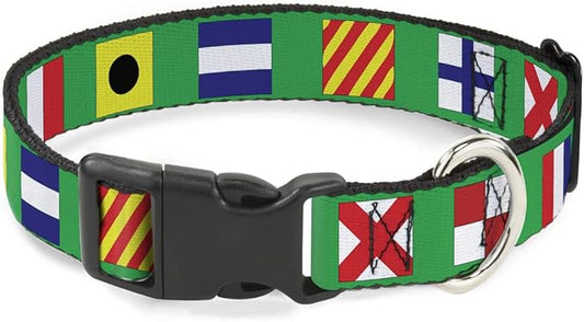 Buckle-Down 13-18" Nautical Flags Green/Multi Color Plastic Clip Collar, Wide Small