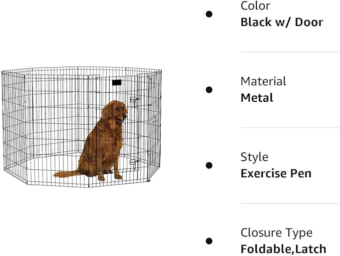 MidWest Homes for Pets Foldable MetalDog Exercise Pen / Pet Playpen, Black w/ door, 24'W x 42'H