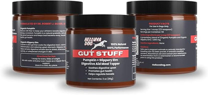 GUT STUFF by Helluva Dog — Digestive Aid Meal Topper for Active Sporting Dogs — Pumpkin & Slippery Elm for Dog's Upset Stomach & Better Gut Health, Packed with Fiber - 3oz