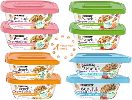 Beneful Chopped Blends Wet Dog Food 10 oz. Tub Bundle 4 Flavors 2 of Each Flavors, Total of 8 tub with Healthier Paws Sticker!!!