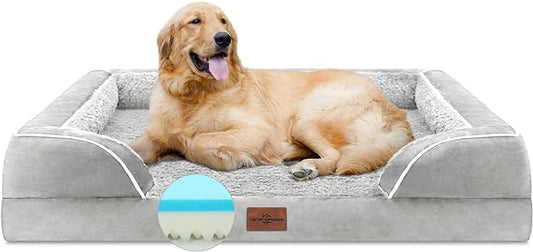 Memory Foam Cooling Dog Bed, Orthopedic Dog Beds for Extra Large Dogs, XL Dog Bed with Removable Cover, Waterproof Pet Bed Large with Bolster(X-large,Light Grey)