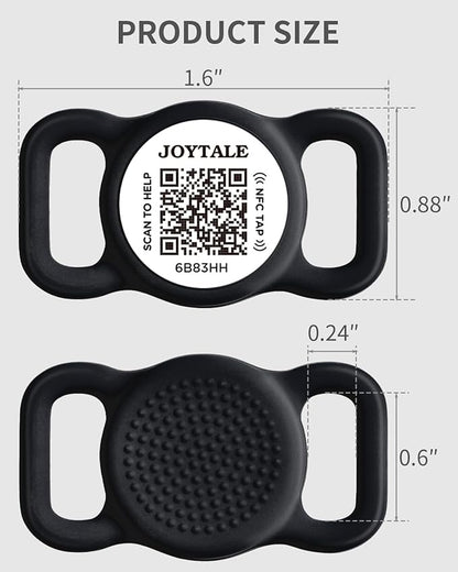 Joytale [ NO APP Required ] Silent Silicone QR Code Dog Tag, Slide On Dog Tags for 3/8-5/8 Inch Wide Collars or Vest, NFC Pet Online Profile, Scan QR to Send Location Alert Email, Black, S