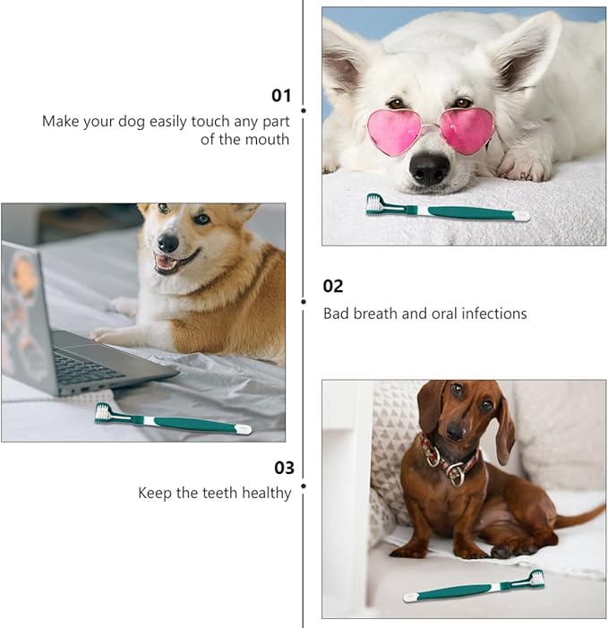 Mipcase 2pcs Tooth for Dogs Cleaning Brush Puppy Supplies Green Kitten Dental Cat Triple Toothbrush Dog Finger Gentle Large Care Gum Oral Handle Pet Hair Headed Small Toothbrushes