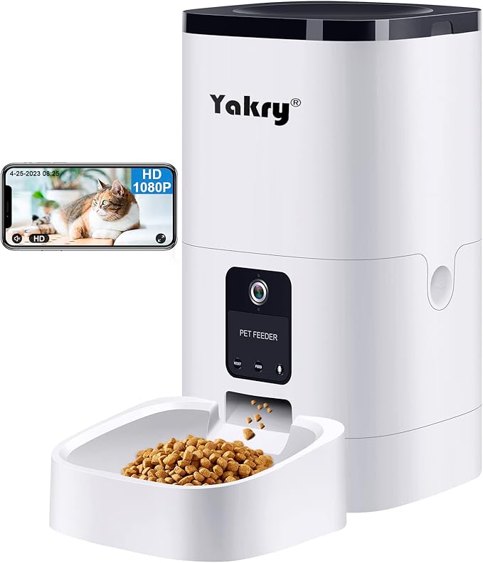 Yakry Automatic Dog Feeder with Camera - 6L/25 Cups Smart Cat Feeder with Timer 2-Way Audio HD 1080P Cam Night Vision - 2.4G WiFi Pet Food Dispenser with App Control