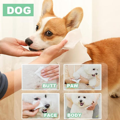 Air Jungles 3in1 Pet Wipes for Dogs and Cats 100 Count, 8" x 10" Extra Large Hypoallergenic Cleaning, Grooming, Deodorizing Wipes for Pets Paws Body Face Ear Butt
