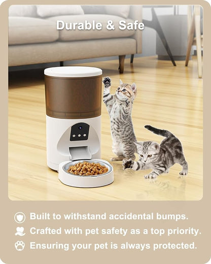 Smart Automatic Cat Feeder, WiFi Pet Feeder with APP Control for Remote Feeding,Detachable for Easy Clean, Automatic Cat Food Dispenser, Meals Per Day for Large Dog (6L/25Cup)