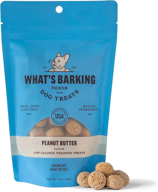 What's Barking Peanut Butter Crunchy Mini Bites - Premium Dog Training Treats, Low Calorie, Natural Ingredients, No Wheat, Made in USA - 6 oz (Pack of 1)