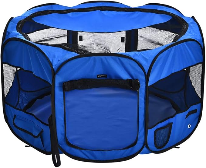 Amazon Basics Octagonal Portable Soft Pet Playpen, 45", Blue