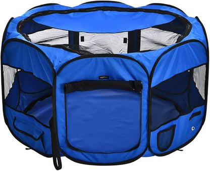 Amazon Basics Octagonal Portable Soft Pet Playpen, 45", Blue