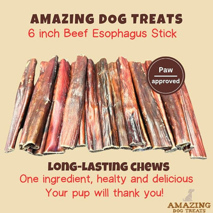 Amazing Dog Treats Gullet Sticks for Dogs- (6 Inch - 40 Count) - Beef Gullet Jerky Chews for Dogs - Esophagus Beef Gullet - Beef Gullet Sticks