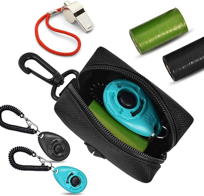 2Packs Dog Poop Bag Holder for Leash Attachment Dog Poop Bag Dispenser Dog Waste Bag Dispensers for Leash Accessory Dog Poop Bag Holders Dispensers & Hand Free Holder Metal Carriers, Black & Blue