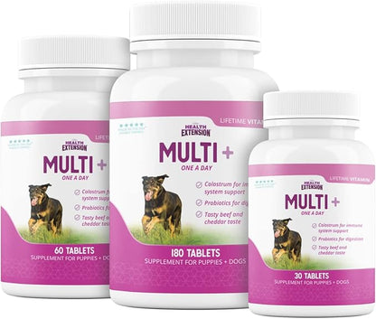 Health Extension Lifetime Multivitamin and Minerals for Dogs & Puppies, Supplements for Immune System, Digestion, Joint Support, Coat & Skin, Contains Vitamin A, D, E, K, B12, 180 Tablets