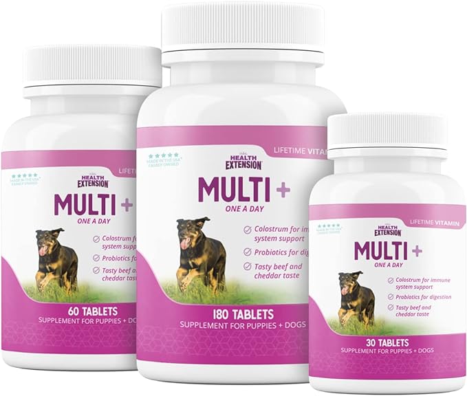 Health Extension Lifetime Multivitamin and Minerals for Dogs & Puppies, Supplements for Immune System, Digestion, Joint Support, Coat & Skin, Contains Vitamin A, D, E, K, B12, 30 Tablets