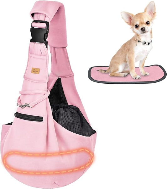 CUBY Dog and Cat Sling Carrier - Hands Free Reversible Pet Papoose Bag - Soft Pouch and Tote Design - Suitable for Puppy, Small Dogs Cats Outdoor (Pink Senior, Adjust strap 2.0)