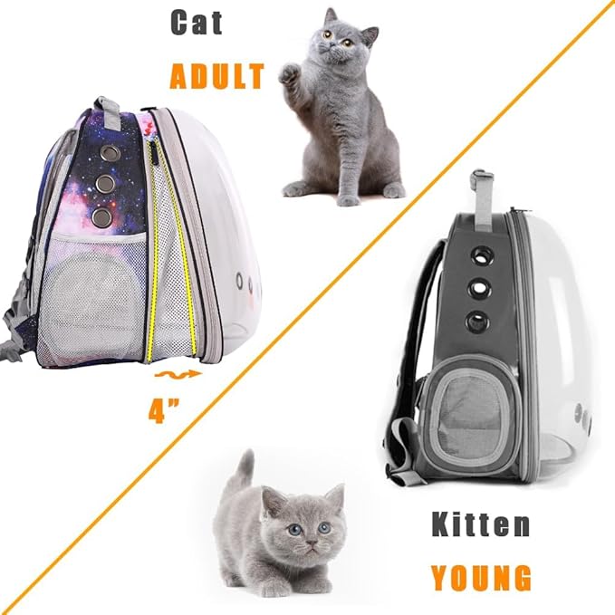 Galaxy Blue Cat Bubble Backpack, Front Extension Space Capsule Astronaut Clear Window Fit up to 20 Pounds Large Fat Cat, Vet Transport Carry Bookbag, Airline Approved