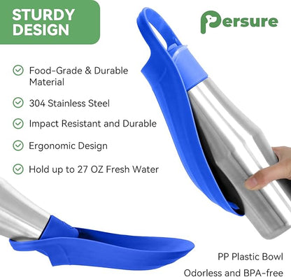 Dog Water Bottle, Portable Dog Water Bottle Dispenser - 27 OZ Stainless Steel Leak-Proof Water Bottle for Dogs On The Go, Perfect for Travel, Walking, Hiking and Outdoor Activities (2-Pack Blue)