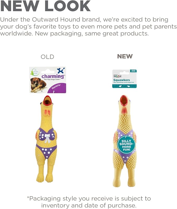 Outward Hound Squawkers Henrietta Latex Rubber Chicken Interactive Dog Toy, Large