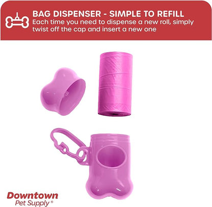 Downtown Pet Supply 220 Count Dog Poop Bags Refills with Leash Clip and Bone Bag Dispenser, Pink - Dog Waste Bags Unscented and Leak-Proof with Dog Poop Bag Dispenser - 12.5 x 8.5"