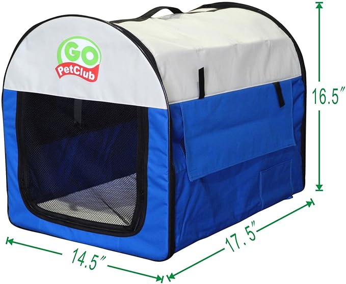 Go Pet Club 18" Rounded Top Soft Collapsible Dog Crate, Portable Pet Carrier, Thick Padded Pet Travel Crate for Indoor & Outdoor, Soft Sided Pet Foldable Kennel Cage with Durable Mesh Windows, Blue