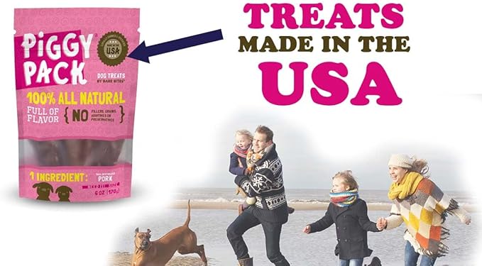 Piggy Pack Dog Pork Jerky Treats, All Natural, Made in USA (6 oz)