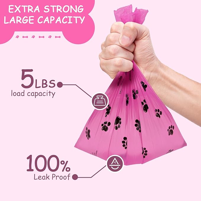 Dog Poop Bags Dispenser with Carabiner Clip, Doggy Poop Bag Holders for Leashes Include 1 Roll (15 Bags) Leak-Proof Large Lavender Scented Doggie Pet Waste Bags, Eco-Friendly Dog Accessories, Red