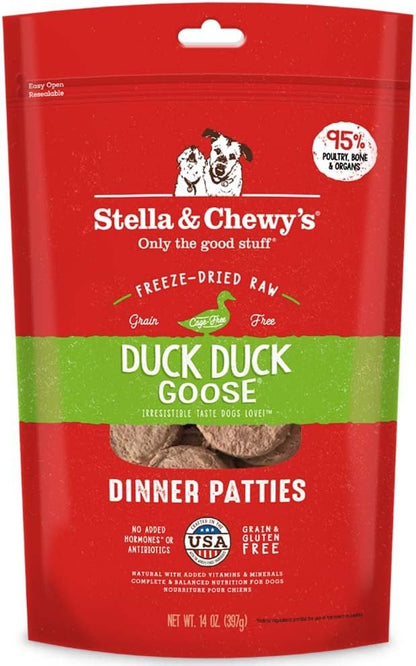 Stella & Chewy's Freeze Dried Raw Dinner Patties – Grain Free Dog Food, Protein Rich Duck Duck Goose Recipe – 14 oz Bag