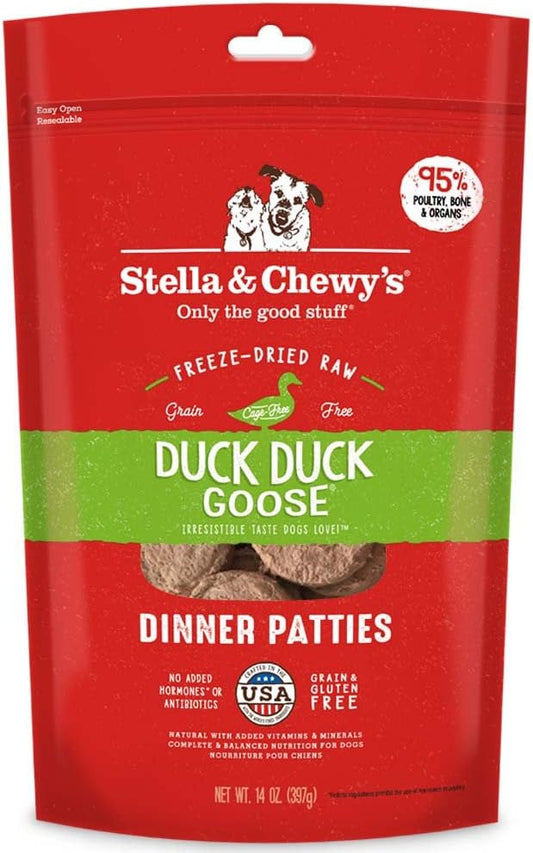 Stella & Chewy's Freeze Dried Raw Dinner Patties – Grain Free Dog Food, Protein Rich Duck Duck Goose Recipe – 14 oz Bag