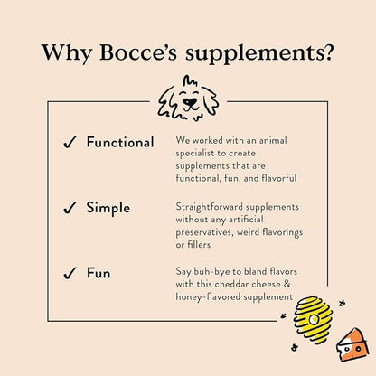 Bocce's Bakery Multivitamin Supplement for Dogs, Multi-Functional Daily Chews Made in The USA with an Essential Vitamin Blend, Digestion Joint Support, Cheese Honey, 60 ct