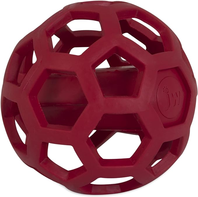JW Pet Hol-ee Giggler Dog Toy Puzzle Ball, Natural Rubber, Medium (4.5 Inch Diameter), Red