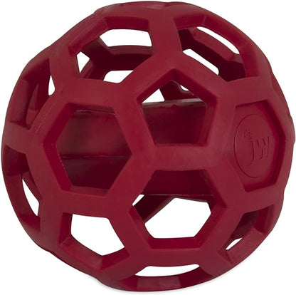 JW Pet Hol-ee Giggler Dog Toy Puzzle Ball, Natural Rubber, Medium (4.5 Inch Diameter), Red