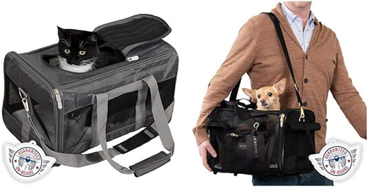 Sherpa Original Deluxe Travel Pet Carrier, Airline Approved - Charcoal Gray, Large & Delta Airlines Travel Pet Carrier, Airline Approved & Guaranteed On Board - Black, Medium