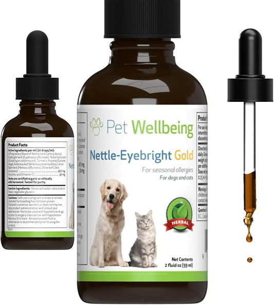 Pet Wellbeing Nettle-Eyebright Gold for Dogs - Vet-Formulated - Seasonal Allergies, Hay Fever, Allergic Rhinitis - Natural Herbal Supplement 2 oz (59 ml)