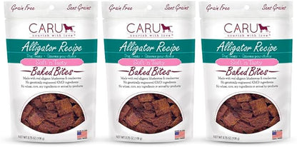 Caru - Soft n’ Tasty Baked Bites - Alligator Bites Dog Treats - Flavorful Training Treats - 3.75 oz bags - Pack of 3