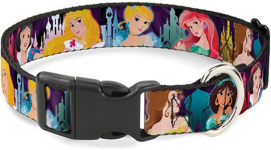 Buckle-Down Plastic Clip Collar - Disney Princess Poses/Castle Silhouettes Purples/Multi Color - 1" Wide - Fits 9-15" Neck - Small