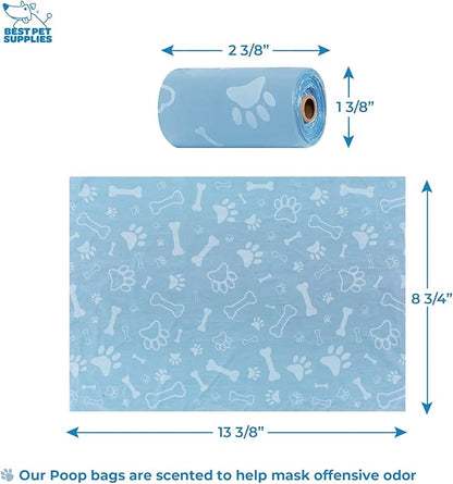 Best Pet Supplies Dog Poop Bag Holder Leash Attachment with 30 Bags Reusable Dispenser for Travel, Walking, Park, and Outdoor Use, Durable with Clip-On - Baby Blue, Pack of 2