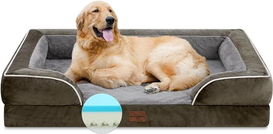 Orthopedic Memory Foam Dog Bed, Cooling Dog Bed, Dog Beds for Extra Large Dogs, XL Dog Bed with Removable Cover, Waterproof Pet Bed Large with Bolster(X-large,Olive Green)