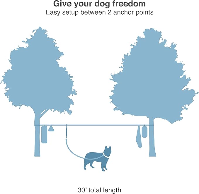 Kurgo Ridgeline Dog Tie Out for Camping,Outdoor Dog Run Zipline,Portable Camp Gear Line,includes-Carry Pouch,30 ft Tree-Friendly Line,4 S-Clips,and Swivel Bungee Tether for Leash Attachment,Gray