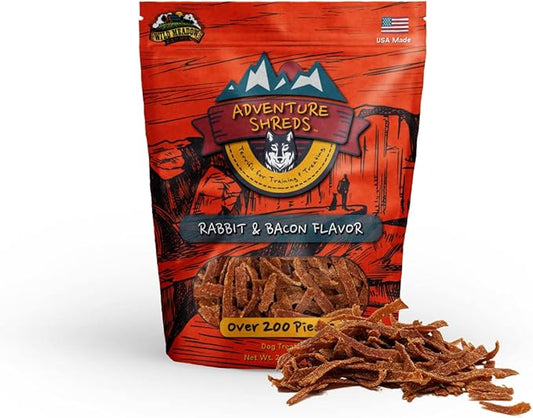 Wild Meadow Farms - Adventure Shreds Rabbit & Bacon Dog Treats, Soft & Thin Dog Treats for Training & Rewards, Grain-Free Snacks for Pets of All Breeds and Ages - 2.5 Ounce Pouch