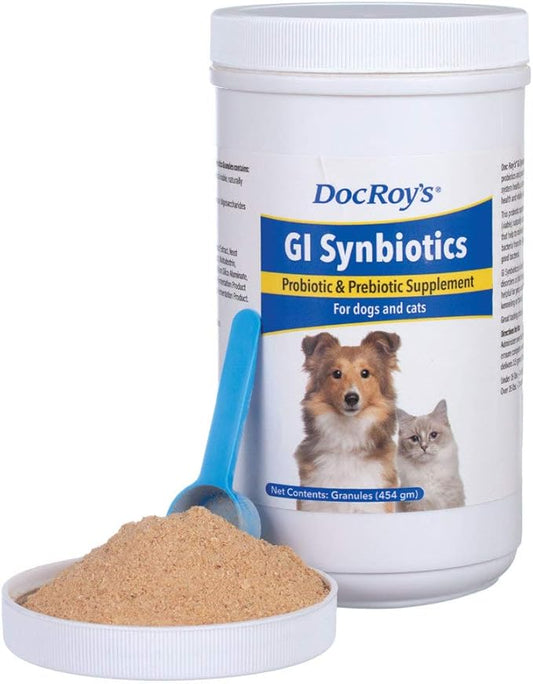 Doc Roy's GI Synbiotics- Probiotic & Prebiotic Supplement - for Dogs and Cats- 454 gm Granules
