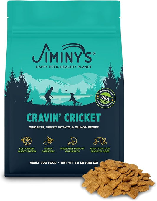 Jiminy's Cravin' Cricket Dry Dog Food, Hypoallergenic, Sensitive Stomach, 3.5lb Bag (Pack of 1)